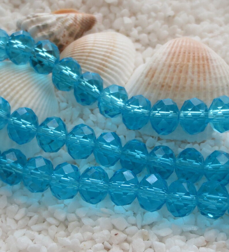 Faceted Glass Abacus Beads 8mm x 6mm Transparent Turquoise CHOICE OF 50 or 100 pcs image 1