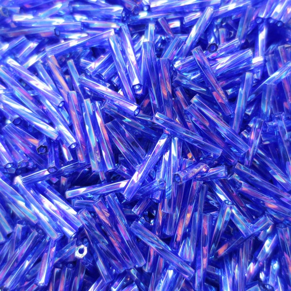 Miyuki Twisted Bugle Beads - 2mm x 12mm - Transparent Cobalt AB -  Choice 10, 20 or 30 grams