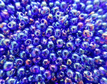 Miyuki Drop Beads - 3.4 mm -  Transparent Cobalt Blue AB - Select 10, 20 or 30 grams