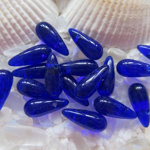 Czech Glass Tear Drop Beads - Cobalt Blue - 5x12 mm - Select 50 or 100 pcs