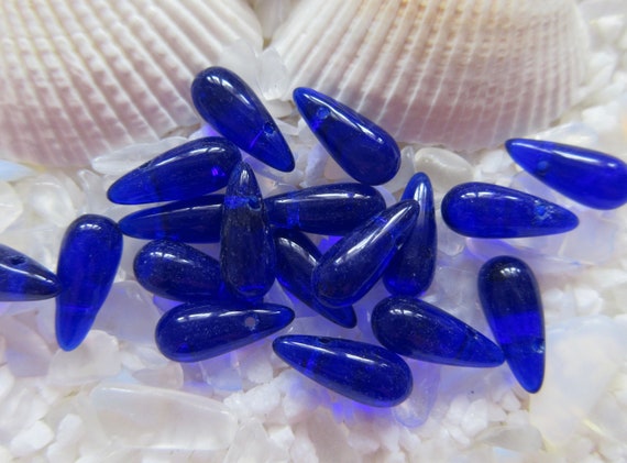 Czech Glass Tear Drop Beads Cobalt Blue 5x12 Mm Select 50 or