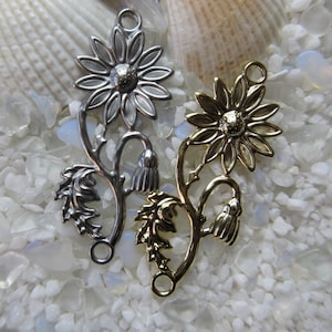 Stainless Steel Sunflower Links - 39x15mm - 10pcs - Select Gold or Steel Color