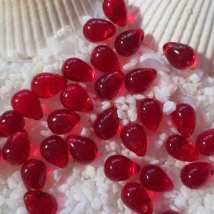 Czech Glass Tear Drop Beads - Siam - 5 x 7mm - Select 50 or 100 pcs
