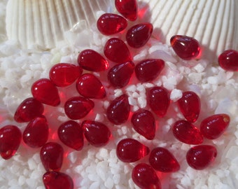 Czech Glass Tear Drop Beads - Siam - 5 x 7mm - Select 50 or 100 pcs