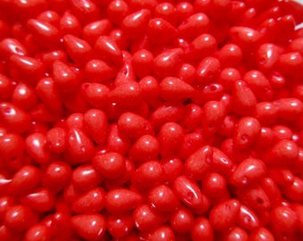 Czech Glass Tear Drop Beads - Opaque Coral - 4x6mm - Select 50 or 100 pcs