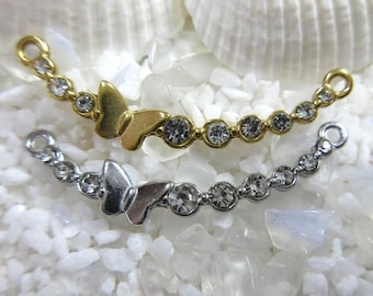 Stainless Steel Rhinestone Butterfly Link - 33x10.5mm - Select Steel or Gold Color
