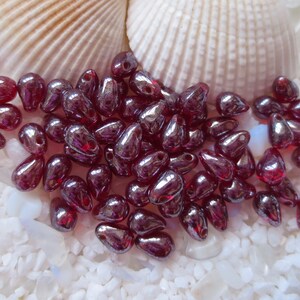 Czech Glass Tear Drop Beads - Light Garnet Shimmer - 5x7 mm - Select 50 or 100 pcs
