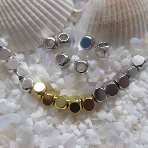 Brass Cube Spacer Beads - 4mm - Select Gold, Silver & Platinum