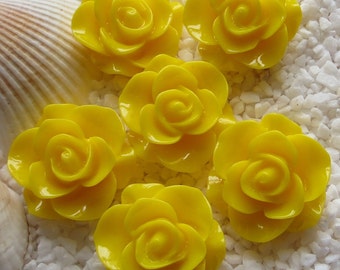Resin Rose Flower Cabochon - 21mm - Yellow - Select 12 or 24 pcs