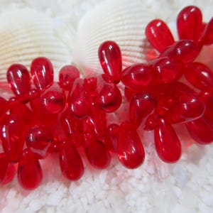 Czech Glass Tear Drop Beads - Siam Ruby - 10 x 5 mm - Select 50 or 100 pcs