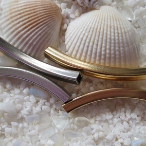 Stainless Steel Curved Square Tube Beads - 40mm x 4mm - Gold or Steel Color - Select 2 or 4 pcs