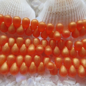 Czech Glass Tear Drop Beads - Satin Gold Hyacinth - 4x6 mm - 100 pcs