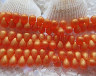 Czech Glass Tear Drop Beads - Satin Gold Hyacinth - 4x6 mm - 100 pcs