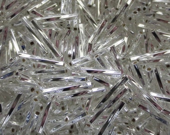 Miyuki Twisted Bugle Beads - 2mm x 12mm - Silver Lined Crystal - Choice of 10, 20 or 30 grams