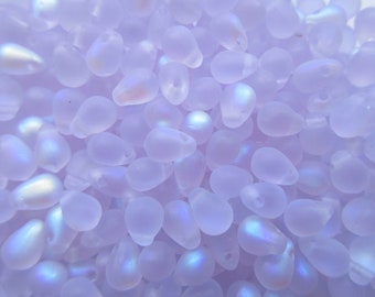 Czech Glass Tear Drop Beads - Frosted Alexandrite AB - 4x6 mm - Select 50 or 100 pcs