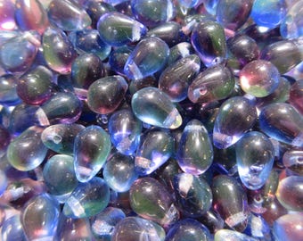 Czech Tear Drops - 6x9mm - Two Tone Blue & Purple - Select 50 or 100 pcs