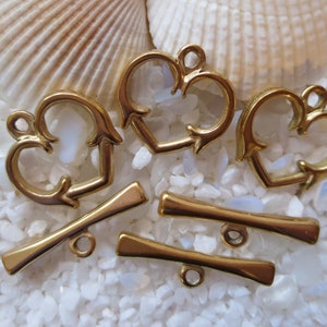 Stainless Steel Heart Toggle Clasp - 15mm - Gold Color - Select 1, 2 or 4 sets