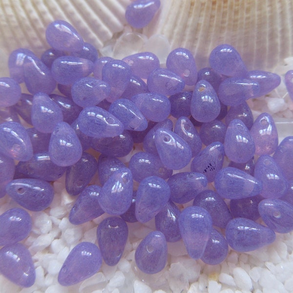 Czech Glass Tear Drop Beads - Crystal Shine Lilac - 4x6mm - Select 50 or 100 pcs