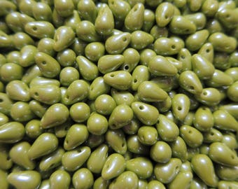 Czech Glass Tear Drop Beads - Opaque Yellow Green - 4x6mm - Select 50 or 100 pcs