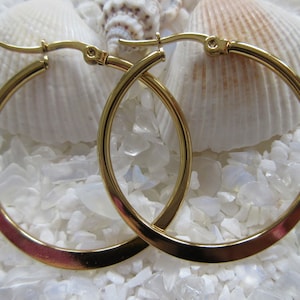 Stainless Steel Hoop Earrings - 32mm - Golden - 1 pair