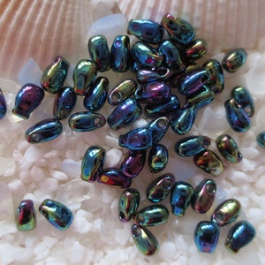 Miyuki Long Drop Beads - 3 mm x 5.5 mm -  Metallic Blue Iris - Select 10, 20 or 30 grams