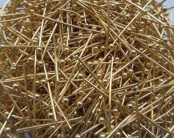 Stainless Steel Ball Head Pins  -  25 mm - 20 gauge - 24K Gold Plated -Select 100 or 200 pcs