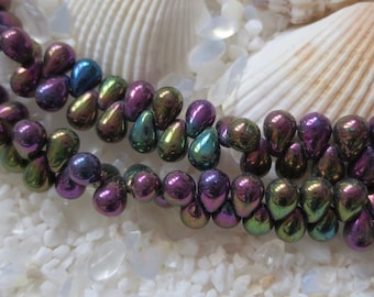 Czech Glass Tear Drop Beads - Purple Iris - 4x6 mm - 100 pcs