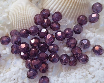 Czech Fire Polished Beads - 6mm - Luminescent Amethyst - Select 25, 50 or 100 pcs