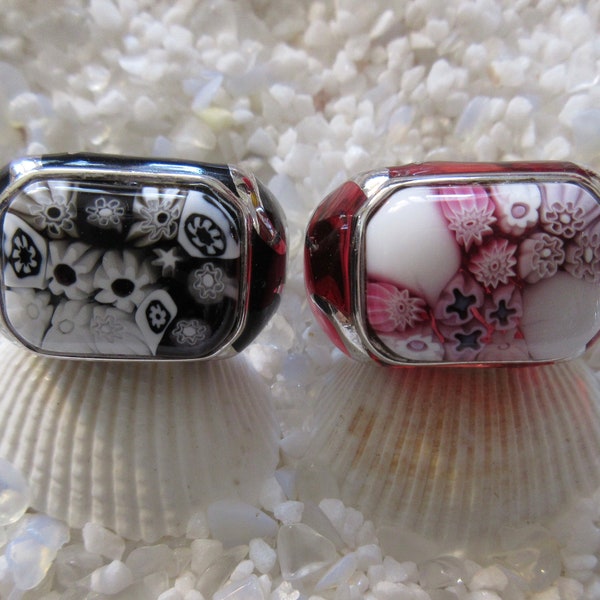 Vintage Millefiori, Resin, Sterling Silver Chunky Ring by Alan K - Select Pink 7, or Black 8