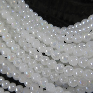 Electroplated Imitation Jade Smooth Round Beads - 4mm - Creamy White AB - 14.75” Strand