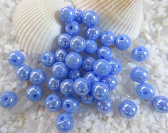 Electroplate Pearlized Iridescent Glass Beads - Premium Quality - 6mm - Blue
