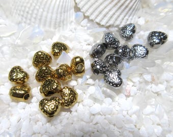Stainless Steel Embossed Heart Beads - 5x6mm - 10pcs - Select Steel or Ion Plated 18K Gold
