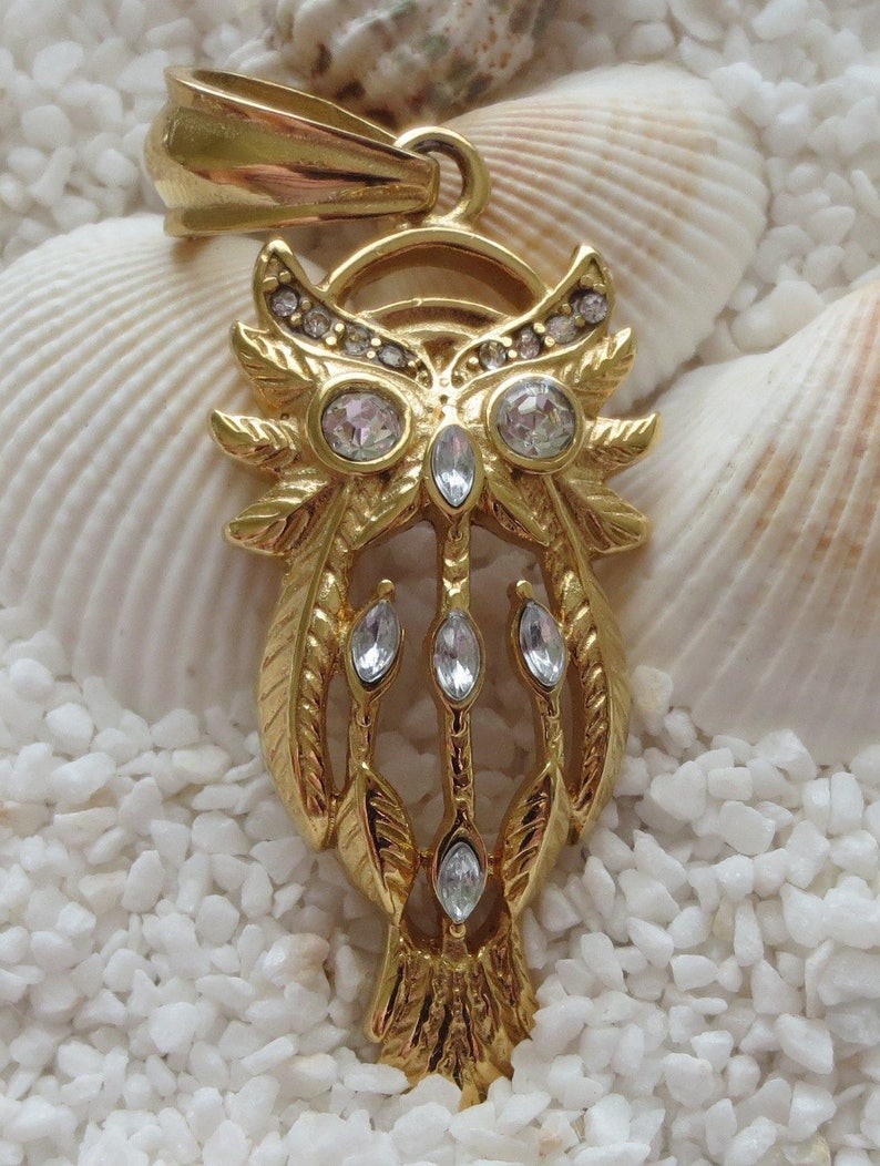 Stunning 316 Stainless Steel Owl Pendant 52mm x 24mm CHOICE of Gold or Black Color 1 pc