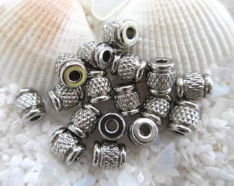 Stainless Steel Textured Column Beads - 7x6mm - 10 pcs