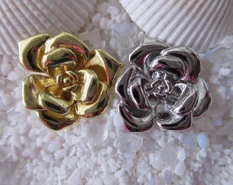 Brass Rose Flower Pendant - High Polished - 22.5mm - Select 18K Gold or Platinum Color Plating