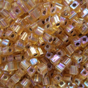 Miyuki Cube Beads - 4 x 4mm - Silver Lined Gold AB- Choice of 10, 20 or 30 grams