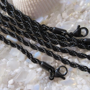 Stainless Steel Rope Chain Necklace - 3mm - 16&quot; Length - Gunmetal