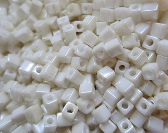 Miyuki Cube Beads - 4 x 4mm - Cream Ceylon - Choice of 10, 20 or 30 grams