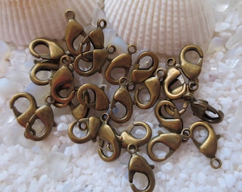 Brass Lobster Claw Clasps - Antique Bronze -  CHOICE OF 12, 24 or 36 pcs - 12mm