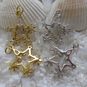 Brass & CZ Star Pendant - 17mm -  Select Gold or Platinum and 1 or 2 pcs