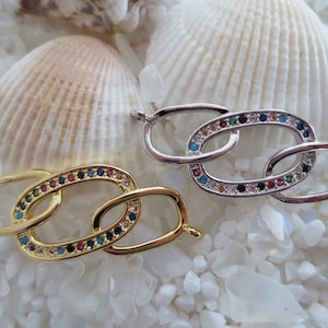 Brass Pave Cubic Zirconia Ovals Link/Connector - 32mm x 12mm -  Select Gold or Platinum Color - 1 or 2 pcs