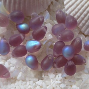 Czech Glass Tear Drop Beads - Frosted Amethyst AB - 5 x 7mm - Select 50 or 100 pcs