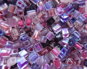 Miyuki Cube Beads - 4 x 4mm - Passion Flower Mix - Choice of 10, 20 or 30 grams