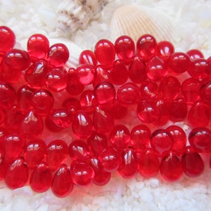 Czech Glass Tear Drop Beads - Siam Ruby - 6x9mm - Select 50 or 100 pcs