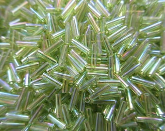 Miyuki Bugle Beads - 6mm - Chartreuse AB -  Choice of 10, 20 or 30 grams