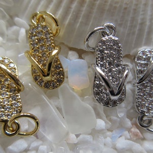 Brass & Micro Pave Cubic Zirconia Flip Flop MINI Charm - 12mm x 7mm - Select Gold or Platinum