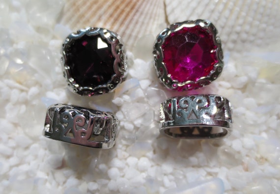 Glass Rhinestone Multi-Hole Links - Platinum Color Plated Brass Fancy Setting - 12mm - Amethyst or Fuchsia - Select 2, 4 or 6 pcs