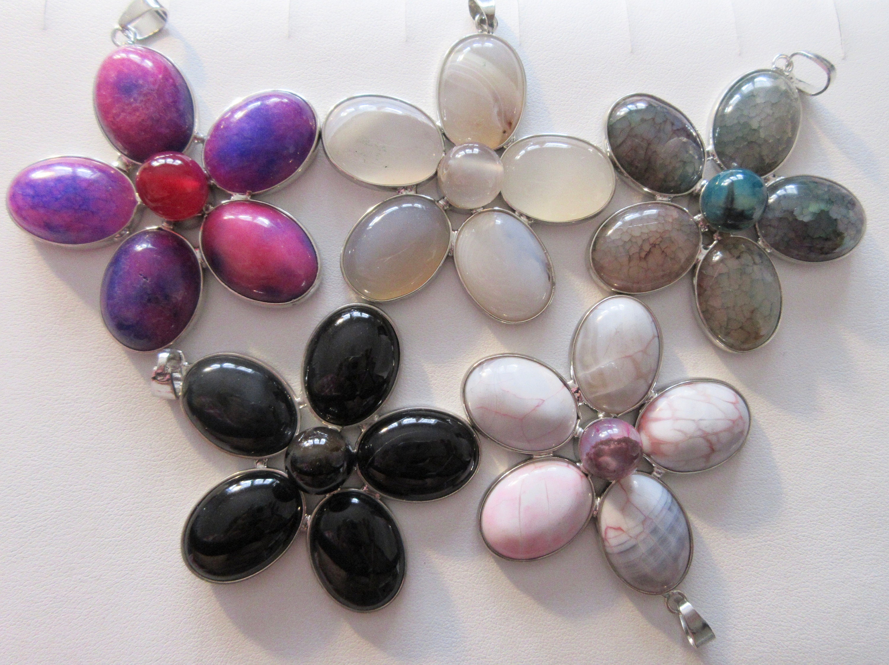 Large Agate Gemstone Flower Pendant - 50mm - Choice of Color