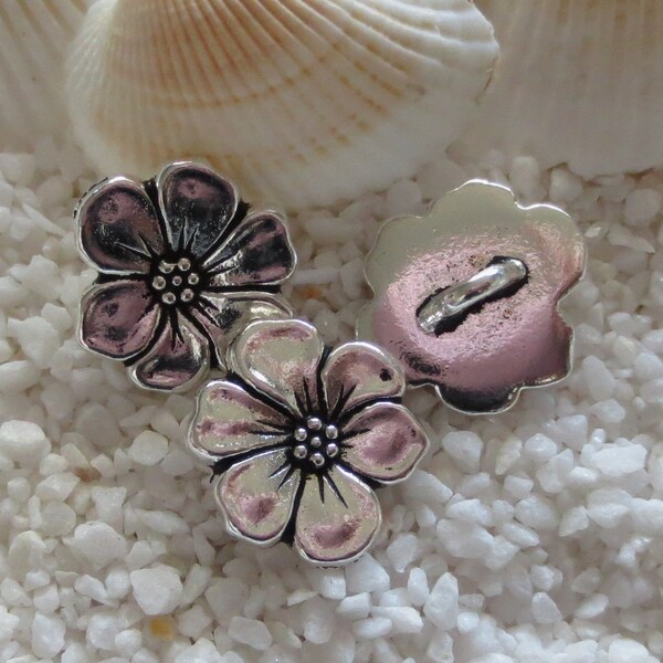 Tierracast Pewter Apple Blossom Button - Antique Silver - 16mm - Choice of 1, 2, or 3 pcs