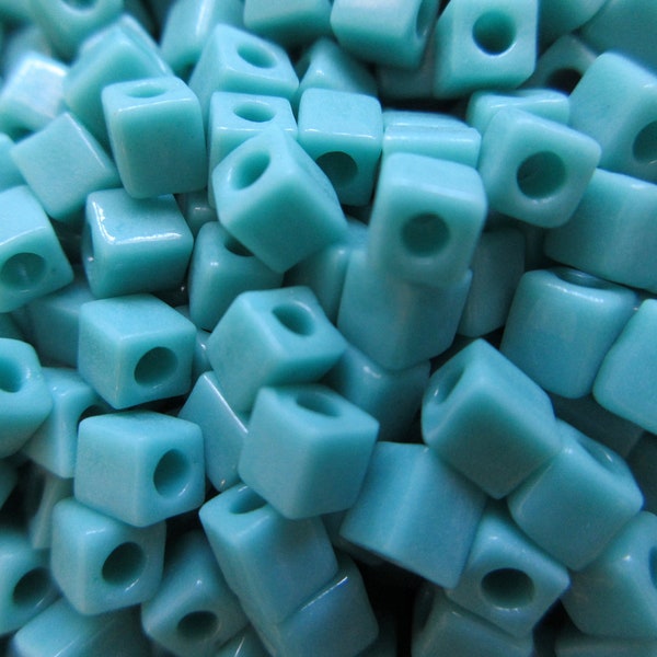 Miyuki Cube Beads - 4 x 4mm - Opaque Green Turquoise - Select 10, 20 or 30 grams